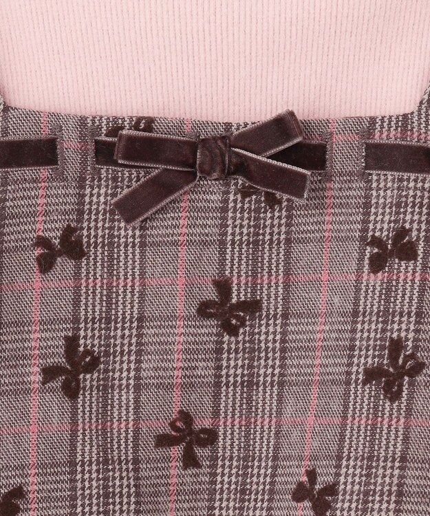 ANY KIDS チェック柄 ドッキング ワンピース ピンク