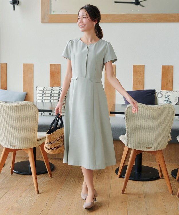 Tiaclasse 【小倉優子さん着用・洗える】フラップ付きミディアム丈フレアワンピース ミント