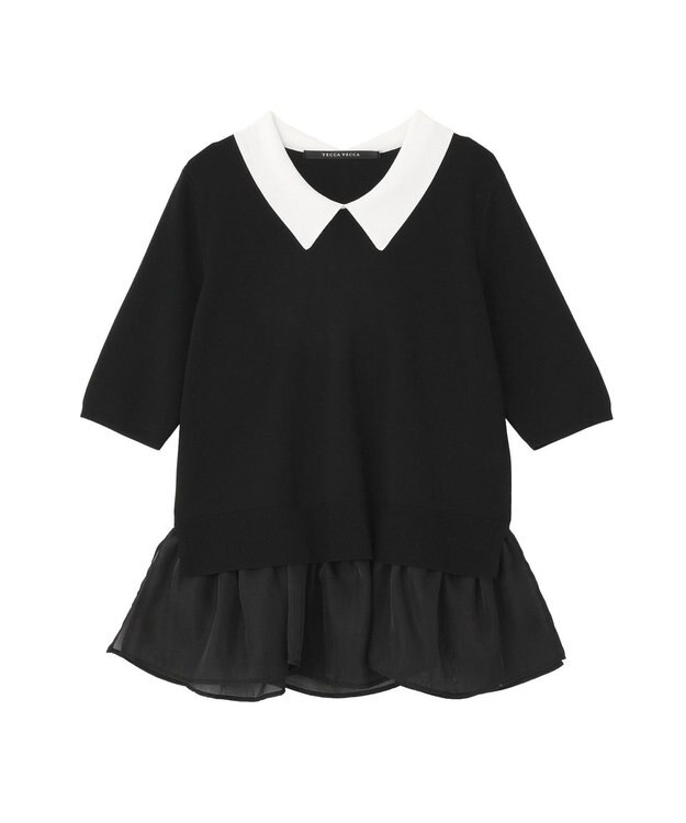 YECCA VECCA 2way襟付きフリルレイヤードニット Black