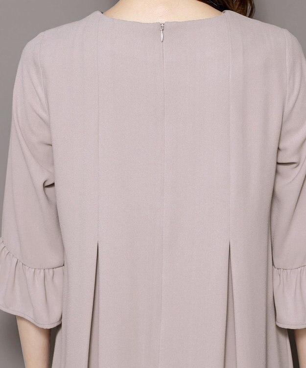 Tiaclasse L 【洗える】飴玉パールフレア袖ワンピース グレージュ