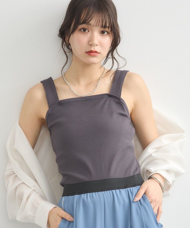 earth music&ecology ワイドストラップキャミソール Charcoal Gray