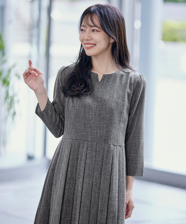 Tiaclasse 【洗える】プリーツワンピース チャコールグレー