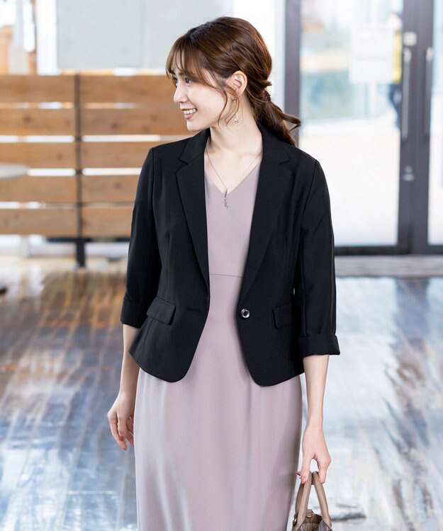 Tiaclasse 【吸水速乾・接触冷感・UVケア・防シワ・洗える】カチオンテーラードジャケット ブラック