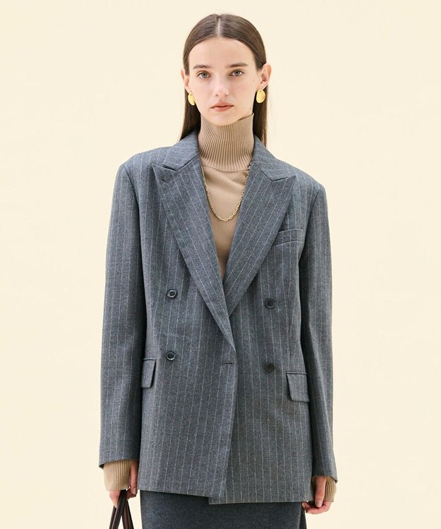 BEIGE， DELAND / ウールピンストライプダブルジャケット Gray St.