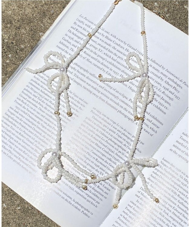 WEGO Lビーズリボンネックレス オフホワイト