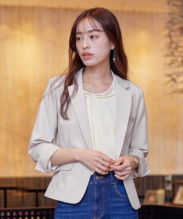 Tiaclasse 【吸水速乾・接触冷感・UVケア・防シワ・洗える】カチオンテーラードジャケット グレージュ