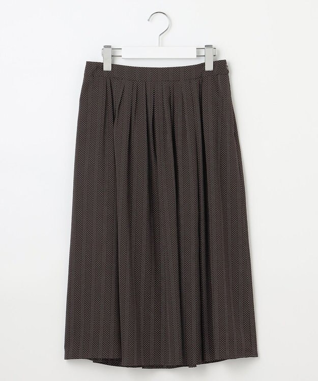 J.PRESS LADIES L 【洗える】ドットデシンプリント タック スカート ダークブラウン系