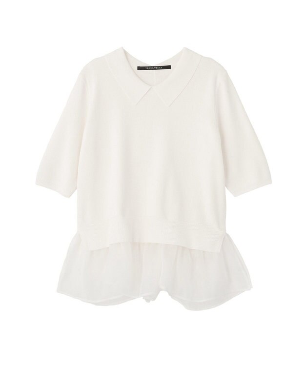 YECCA VECCA 2way襟付きフリルレイヤードニット Off White
