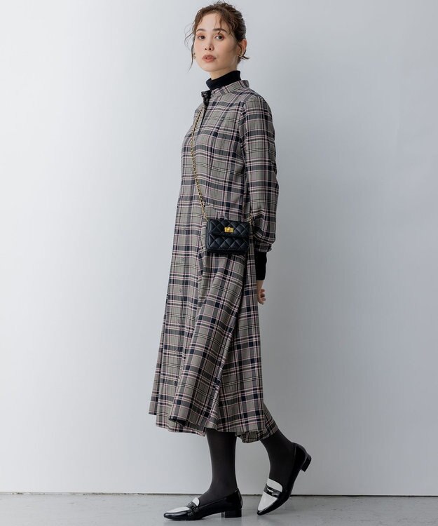 組曲 L シアーツイルチェック ワンピース ベージュ系3