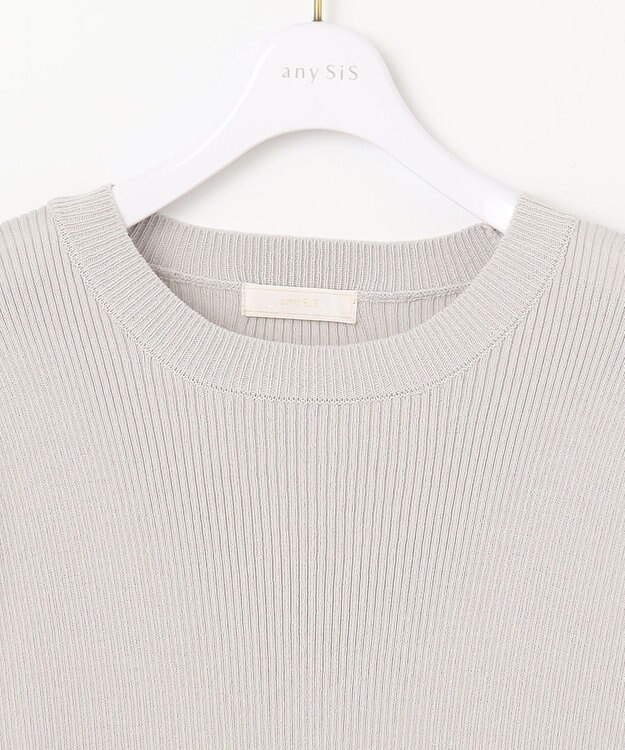 ANY SIS 【洗える】フラワープリントドッキングニット ワンピース アイスグレー系