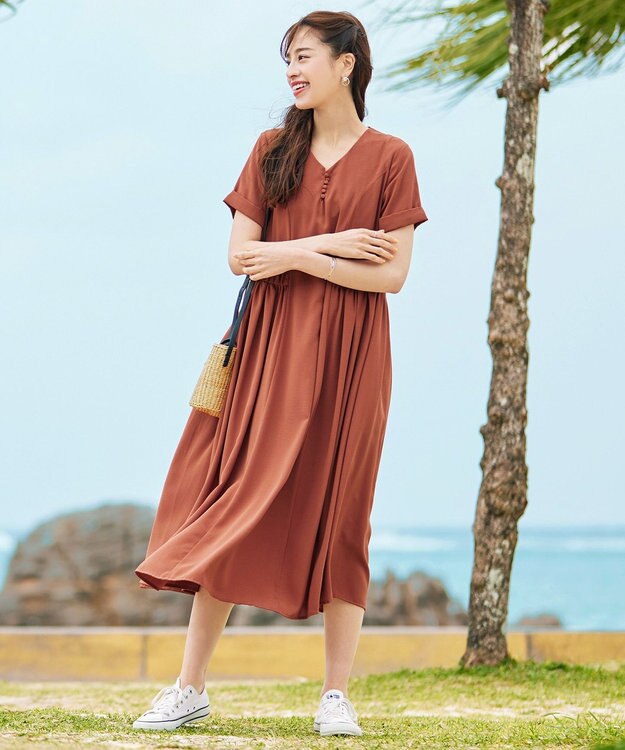 Tiaclasse 【洗える】サイドギャザーワンピース オレンジ