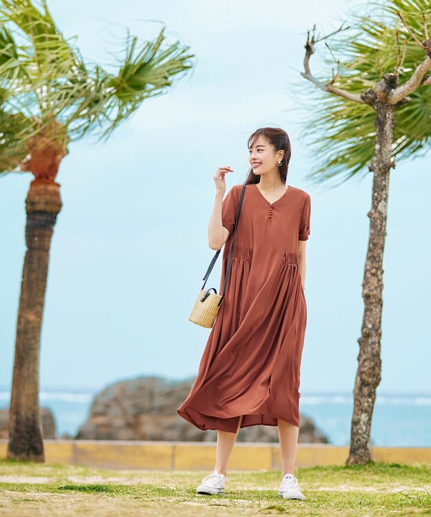 Tiaclasse 【洗える】サイドギャザーワンピース オレンジ