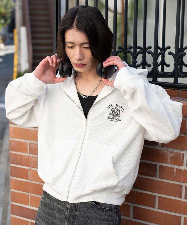 WEGO 【ユニセックス着用ITEM】ワッフルZIPパーカー オフホワイト
