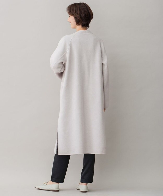 自由区 【リバーシブル】ウールリバー ノーカラーロングコート ライトグレー系