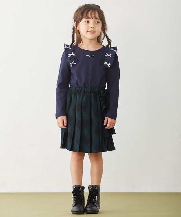 ANY KIDS チェックプリーツスカート グリーン系チェック