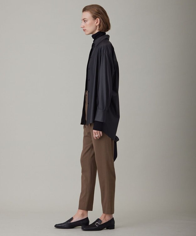 ICB 【洗える】 ライトフェイクレザー シャツ ブラック系