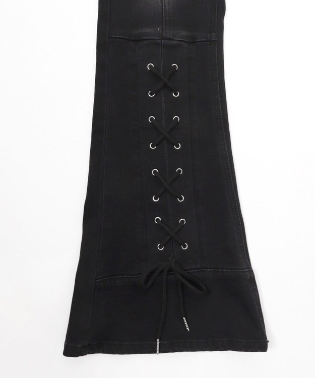 WEGO レースアップストレッチフレアデニム ブラック