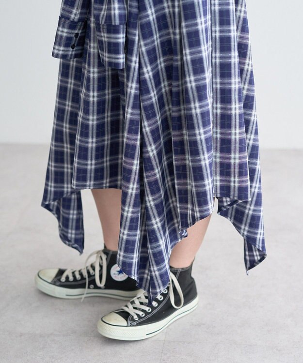 earth music&ecology イレヘムチェックシャツライクスカート Navy