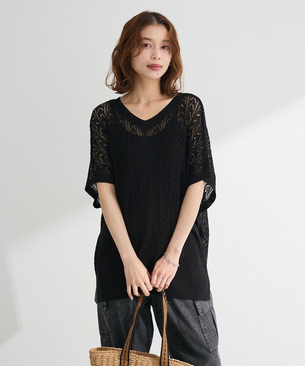 Green Parks 透かし編みニットチュニック Black