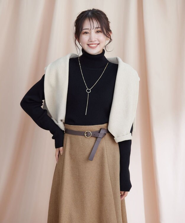 Tiaclasse 【洗える】ウール調フレアスカート ベージュ