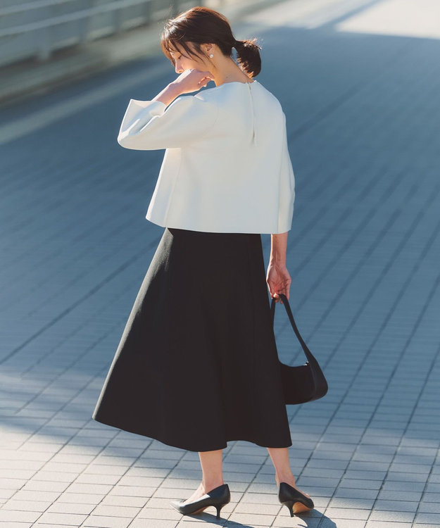 UNFILO L BEAUTY FORM KNIT フレアスカート セットアップ グレージュ×ブラック