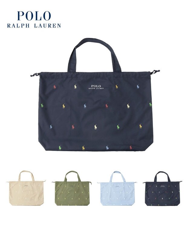 MOONBAT POLO RALPH LAUREN(ポロ ラルフローレン)  【C-zeroはっ水】ポケッタブルレインバッグ ポロポニーカラードット ネイビーブルー