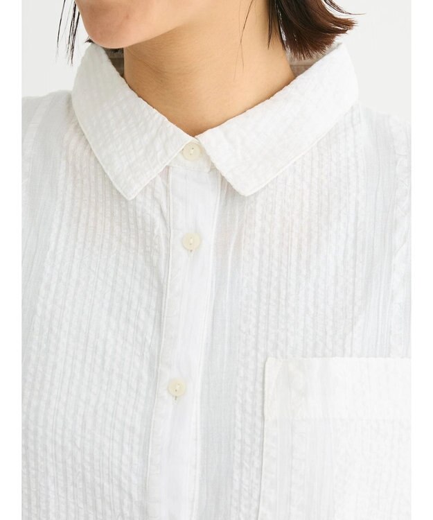 Green Parks インド綿 シアサッカーシャツ Off White