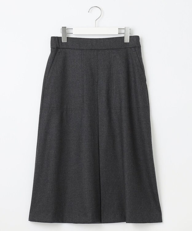 自由区 【洗える】ウォッシャブルハイカウントフラノ タックスカート グレー系