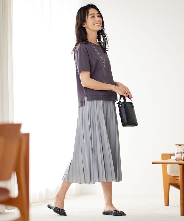 J.PRESS LADIES 【洗える】50Sブロード プリーツ スカート ライトグレー系