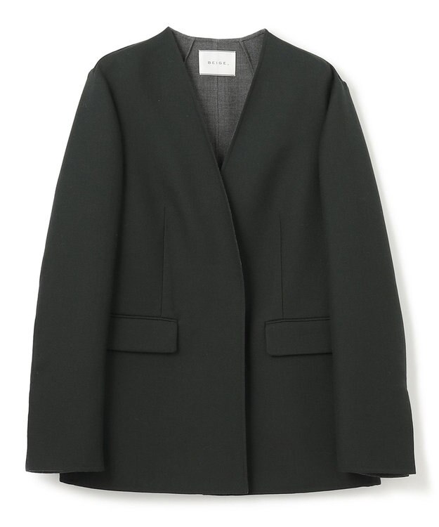 BEIGE， GRANET / ノーカラーリバージャケット Green×Top