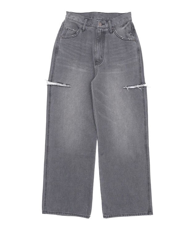 WEGO 【SMサイズ展開】サイドカットデニムストレートパンツ スミクロ