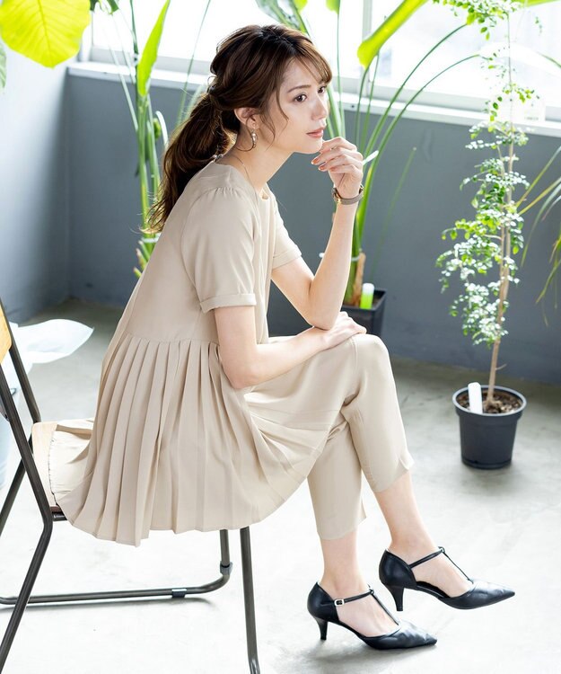 Tiaclasse 【洗える】ドロストテーパードパンツ ベージュ