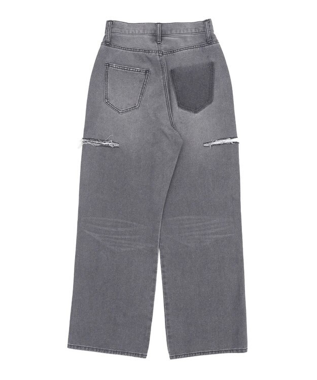 WEGO 【SMサイズ展開】サイドカットデニムストレートパンツ スミクロ