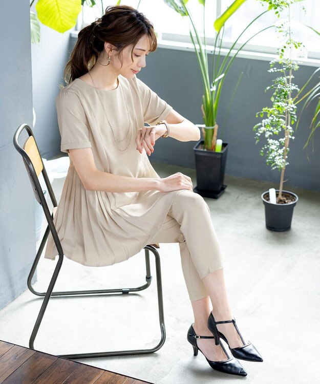 Tiaclasse 【洗える】ドロストテーパードパンツ ベージュ