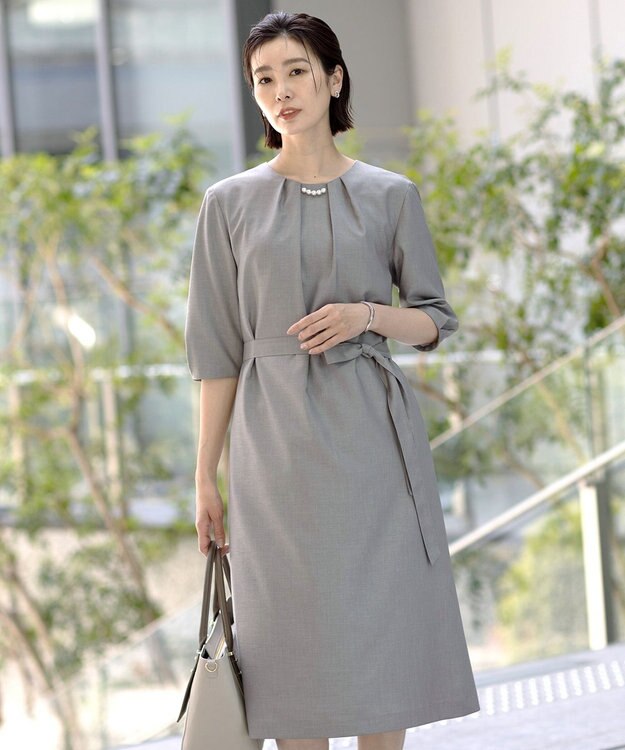 J.PRESS LADIES S 【洗える・UV加工・吸水速乾】OXIJEWELストレッチ ワンピース グレー系