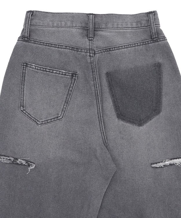 WEGO 【SMサイズ展開】サイドカットデニムストレートパンツ スミクロ