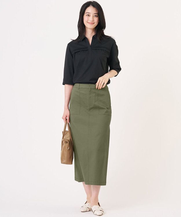 J.PRESS LADIES S 20チノストレッチ スカート カーキ系