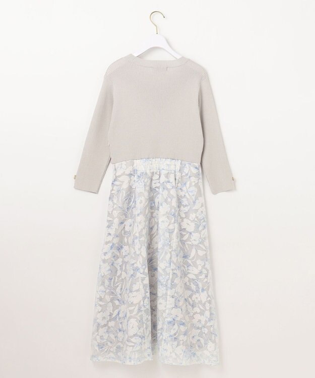 ANY SIS 【洗える】フラワープリントドッキングニット ワンピース アイスグレー系