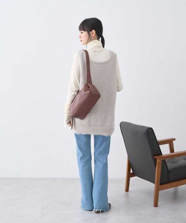 earth music&ecology フェザーUネックニットベスト Light Gray