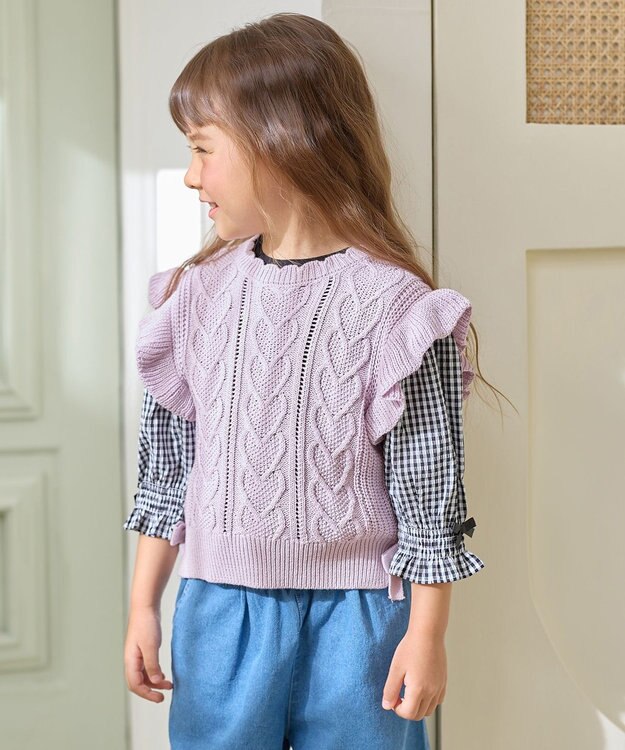 ANY KIDS 袖ギンガム 七分袖 Tシャツ ブラック×ブラックギンガム