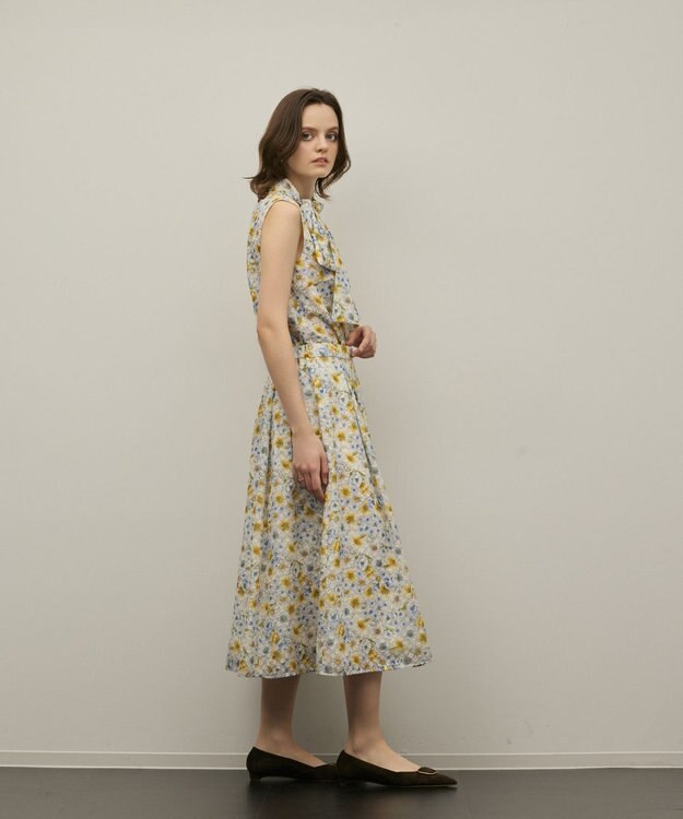 GRACE CONTINENTAL シアーフラワープリントジャガードフレアスカート イエロー