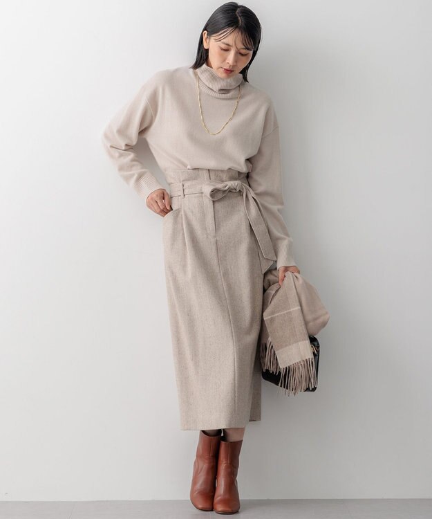 23区 ヘリンボーンループツイード Iライン スカート ベージュ系