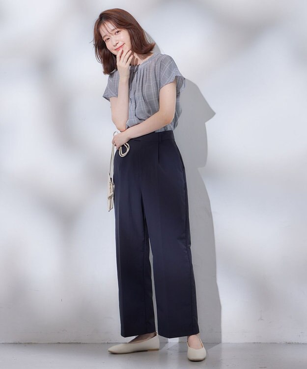 ANY L 【吸水速乾/イージーケア/ストレッチ/ウエストゴム/洗濯機可能】ドライチノタックパンツ ネイビー