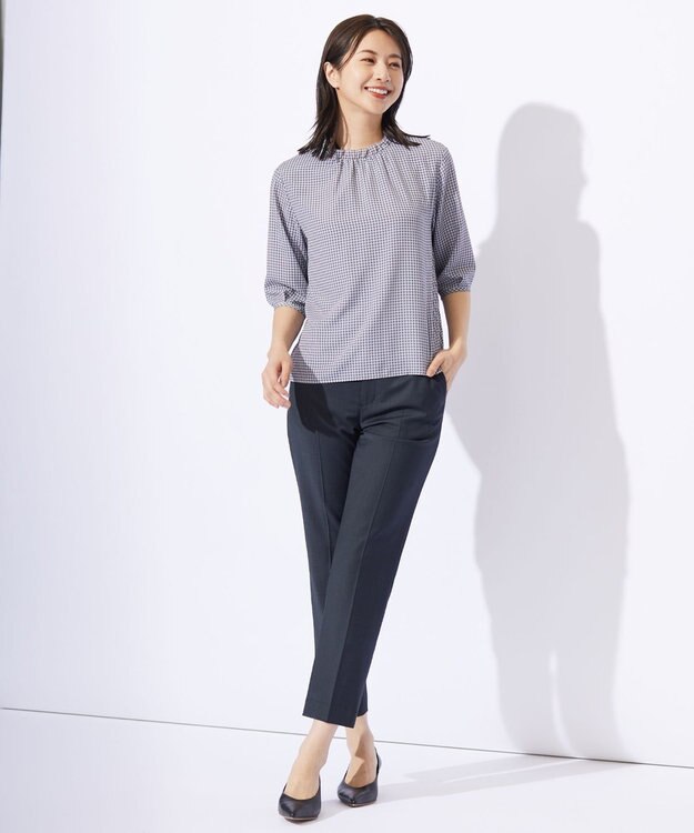 J.PRESS LADIES 【セットアップ対応】BAHARIYE テーパード パンツ ネイビーピンヘッド系