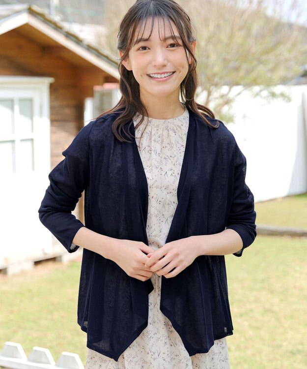 Tiaclasse L 【洗える】ドレープカーディガン ネイビー