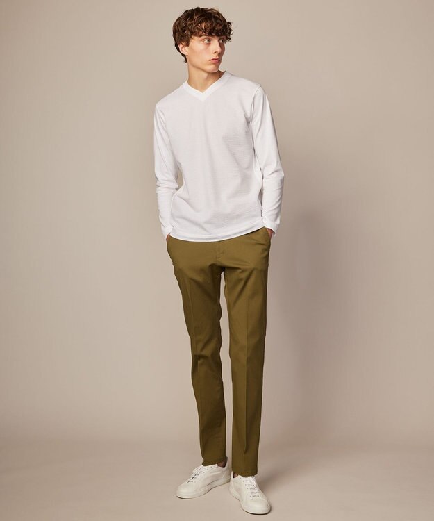 JOSEPH ABBOUD 【キングサイズ・オリジナルオーガニックコットン使用】JOE COTTONサッカーVネックシャツ ホワイト系