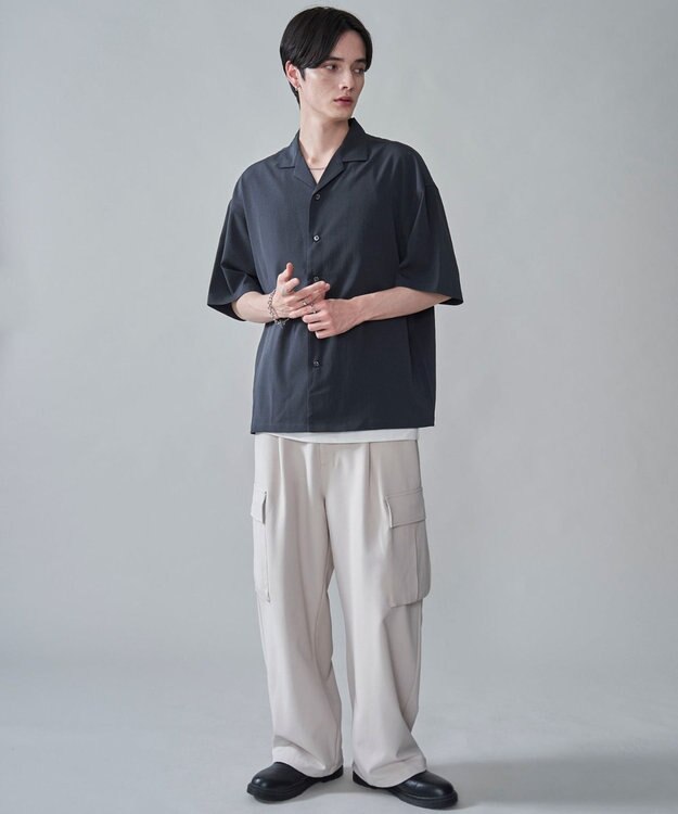 WEGO クレープオープンカラーシャツ（SS） ブラック中濃色