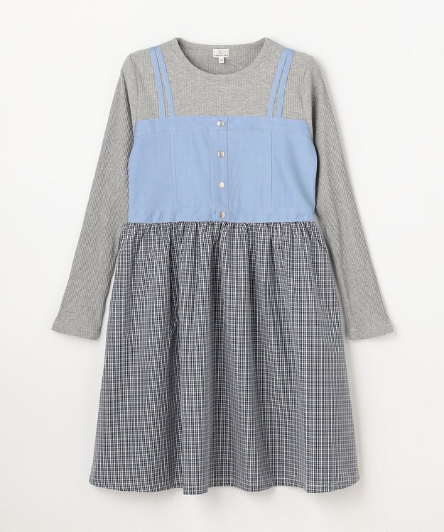 組曲 KIDS 【150-170㎝】チェックドッキング ワンピース サックスブルー