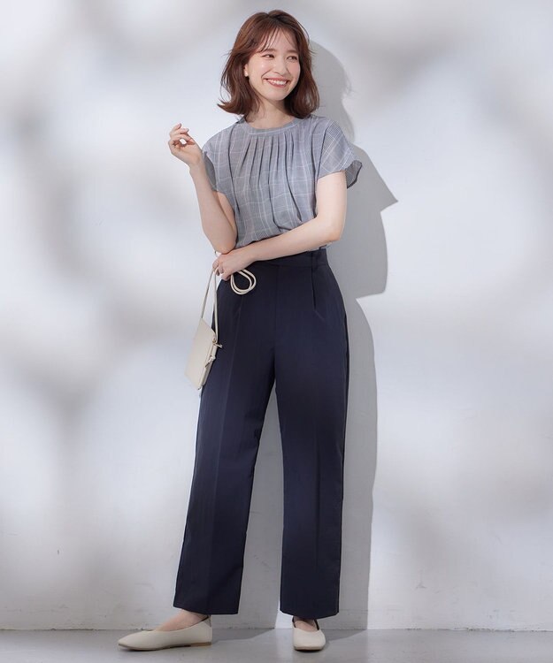 ANY L 【吸水速乾/イージーケア/ストレッチ/ウエストゴム/洗濯機可能】ドライチノタックパンツ ネイビー