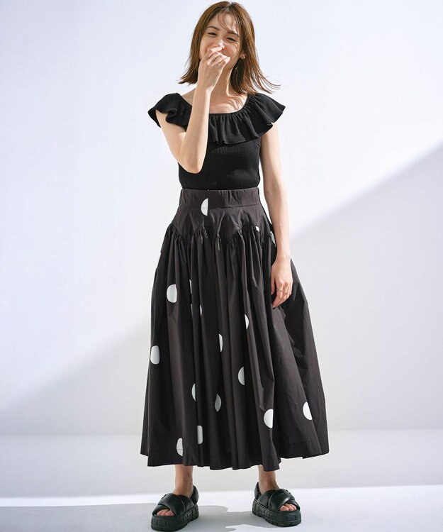組曲 L 【組曲×setsuko sagittaire】カーヴィフレアスカート ブラック×ドット系5